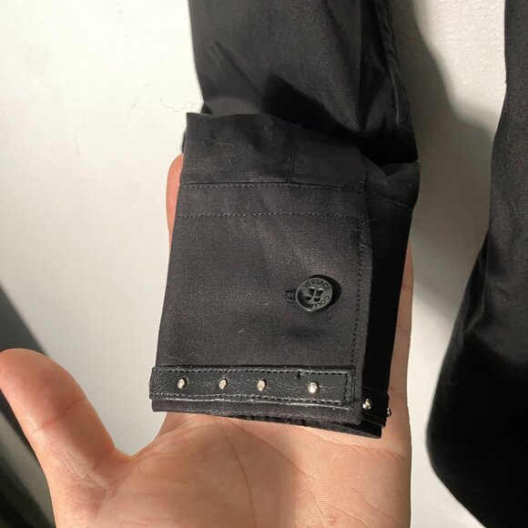 Versace Collection Leather Accent Button Up Shirt Size 14 1/2 - 37 - Picture 7 of 9